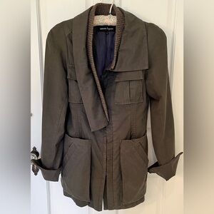 Nanette Lepore Military Olive Cotton Utility Jacket Asymmetrical Collar. Sz 4